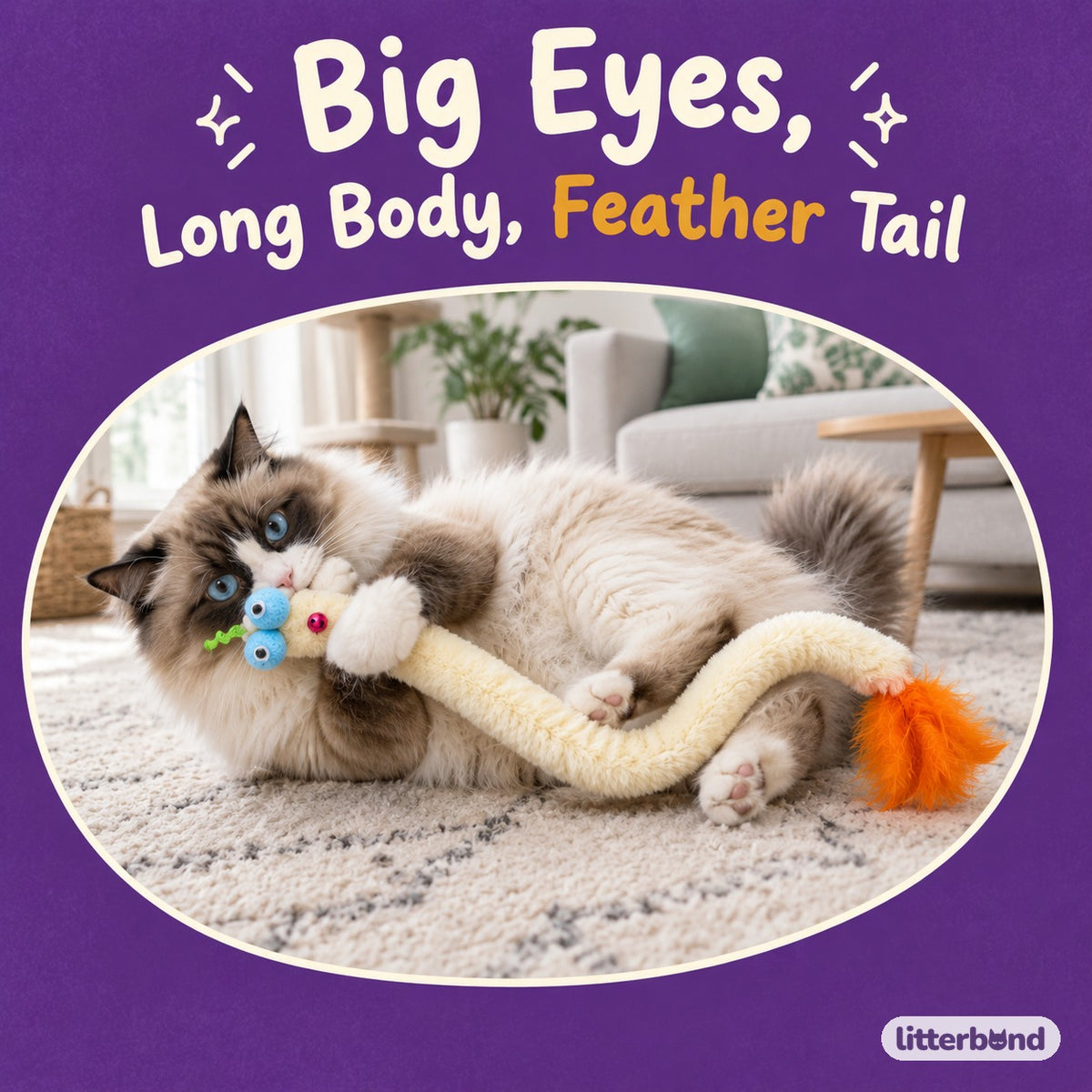 Floppy Pom-Pom Eye Snake with a cat