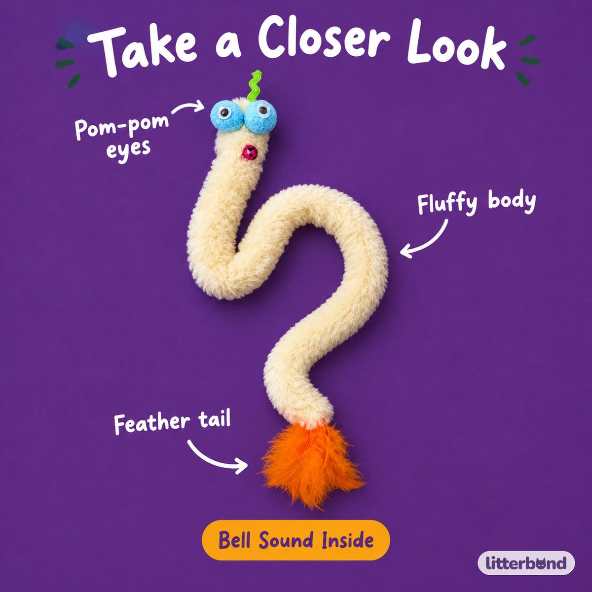 Floppy Pom-Pom Eye Snake - close-up details