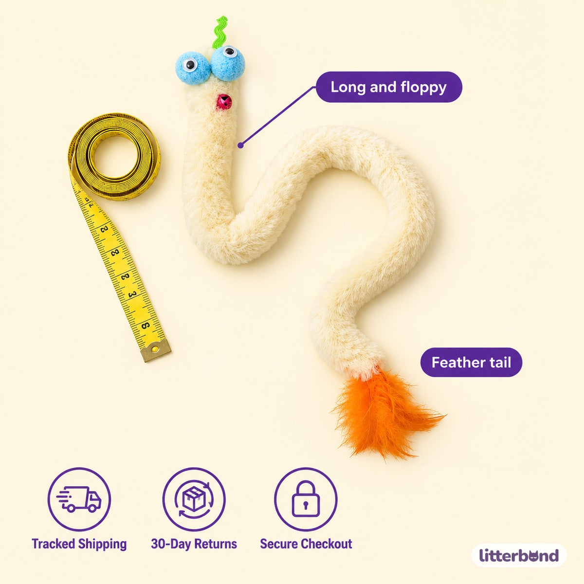 Floppy Pom-Pom Eye Snake - size and details