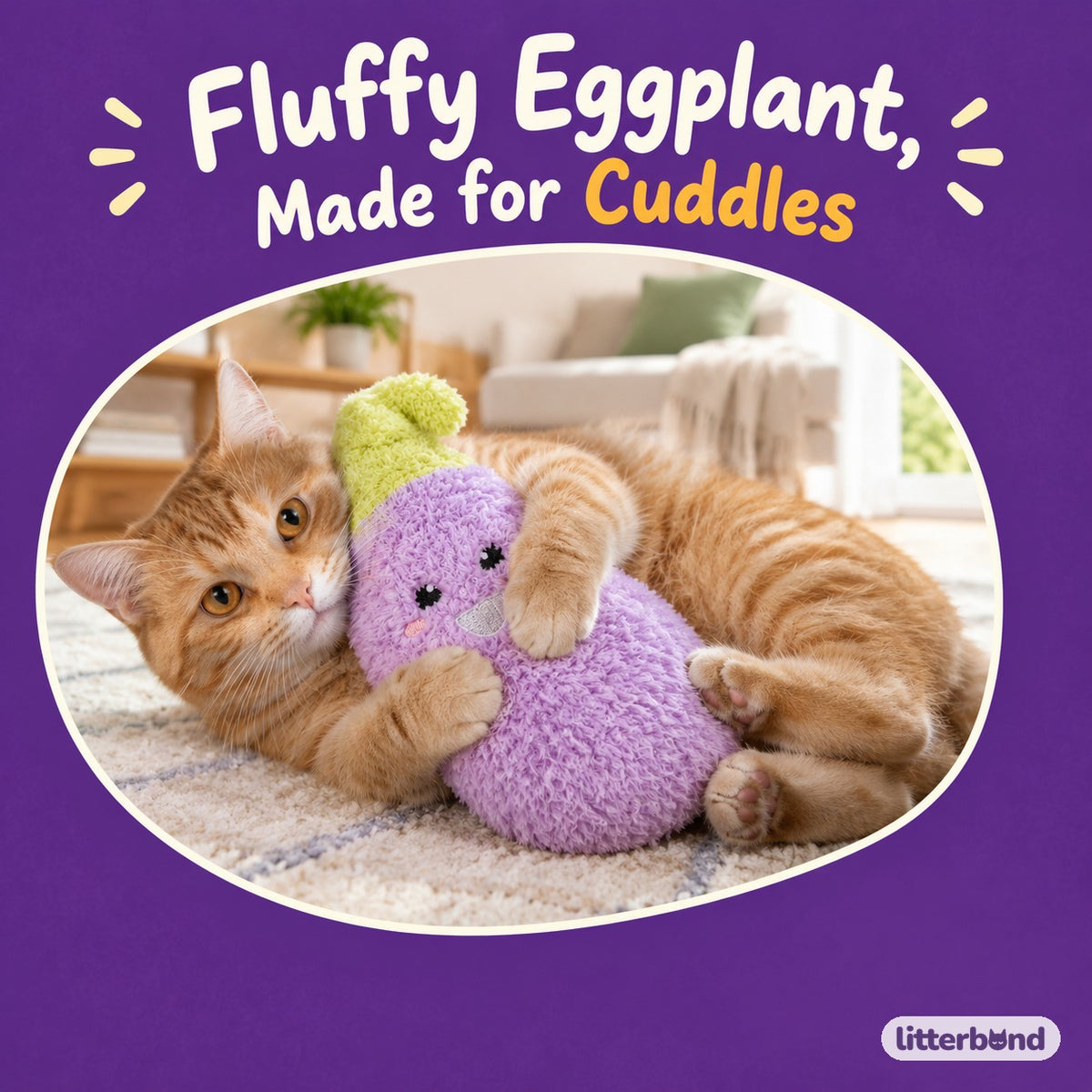 Lilac Eggplant Sound Plush with a cat