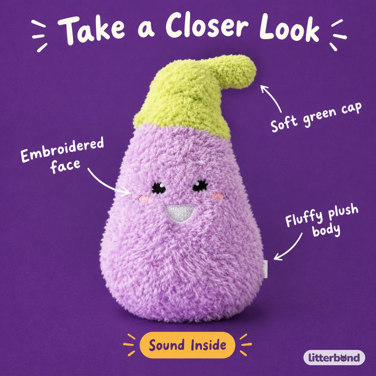 Lilac Eggplant Sound Plush - close-up details