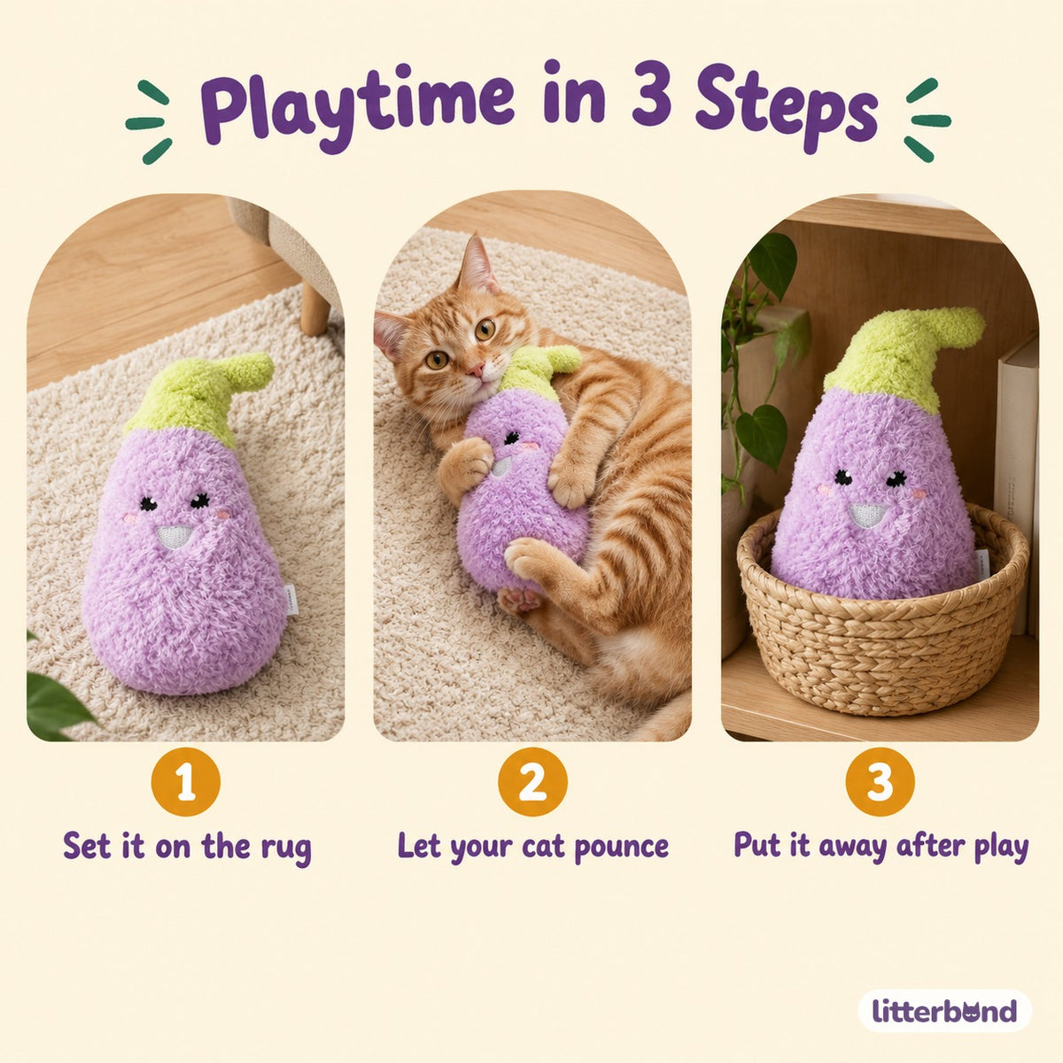 Lilac Eggplant Sound Plush - how to play