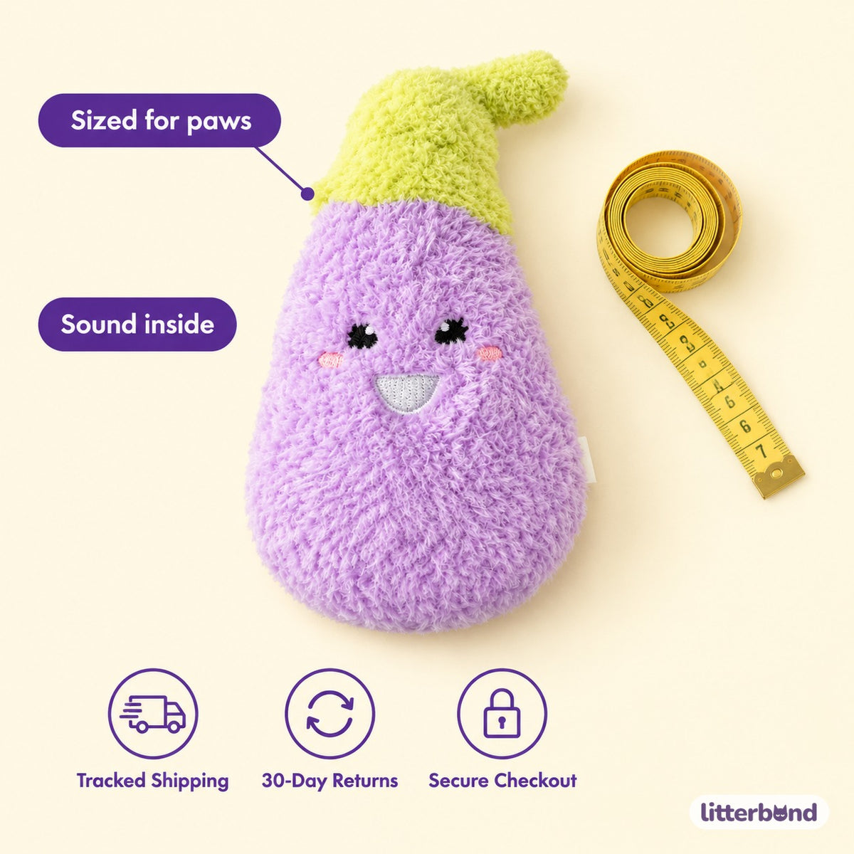 Lilac Eggplant Sound Plush - size and details