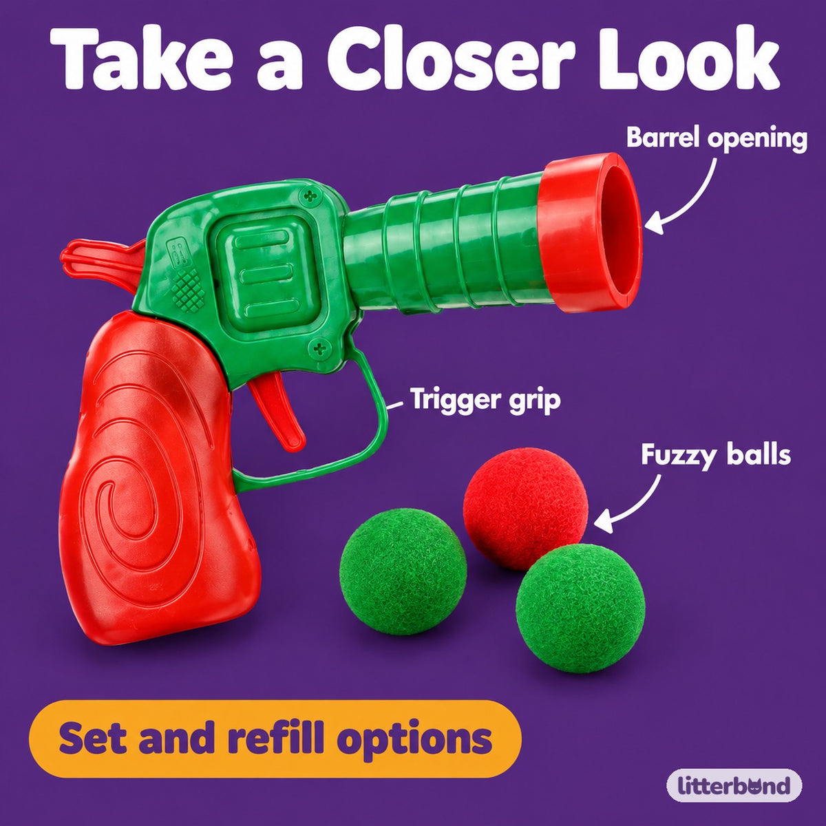 Christmas Ball Launcher & Refill Options - close-up details