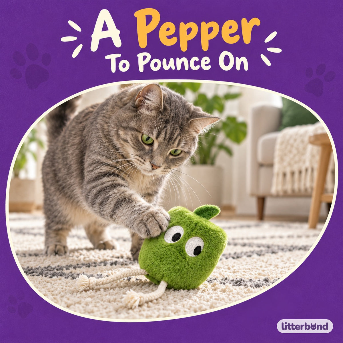 Big-Eye Pepper Plush Toys with a cat