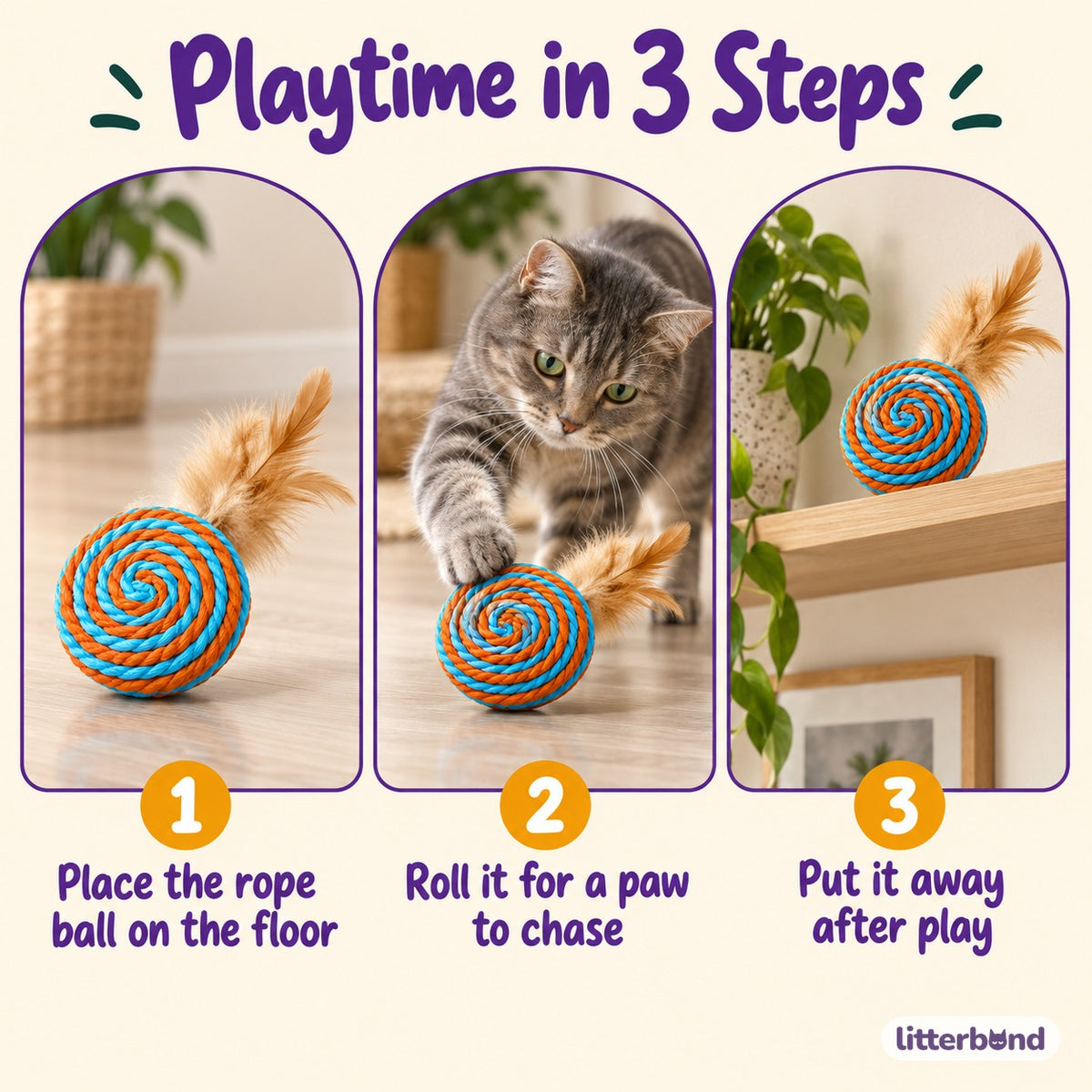Blue & Orange Paper Rope Ball - how to play