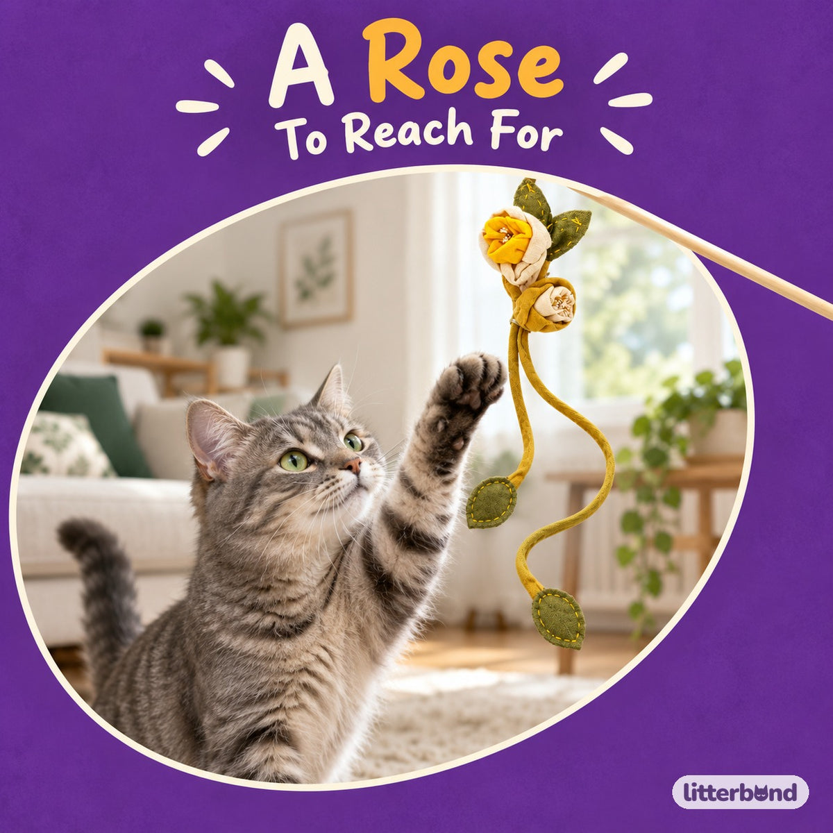 Fabric Rose Teaser Wand with a cat