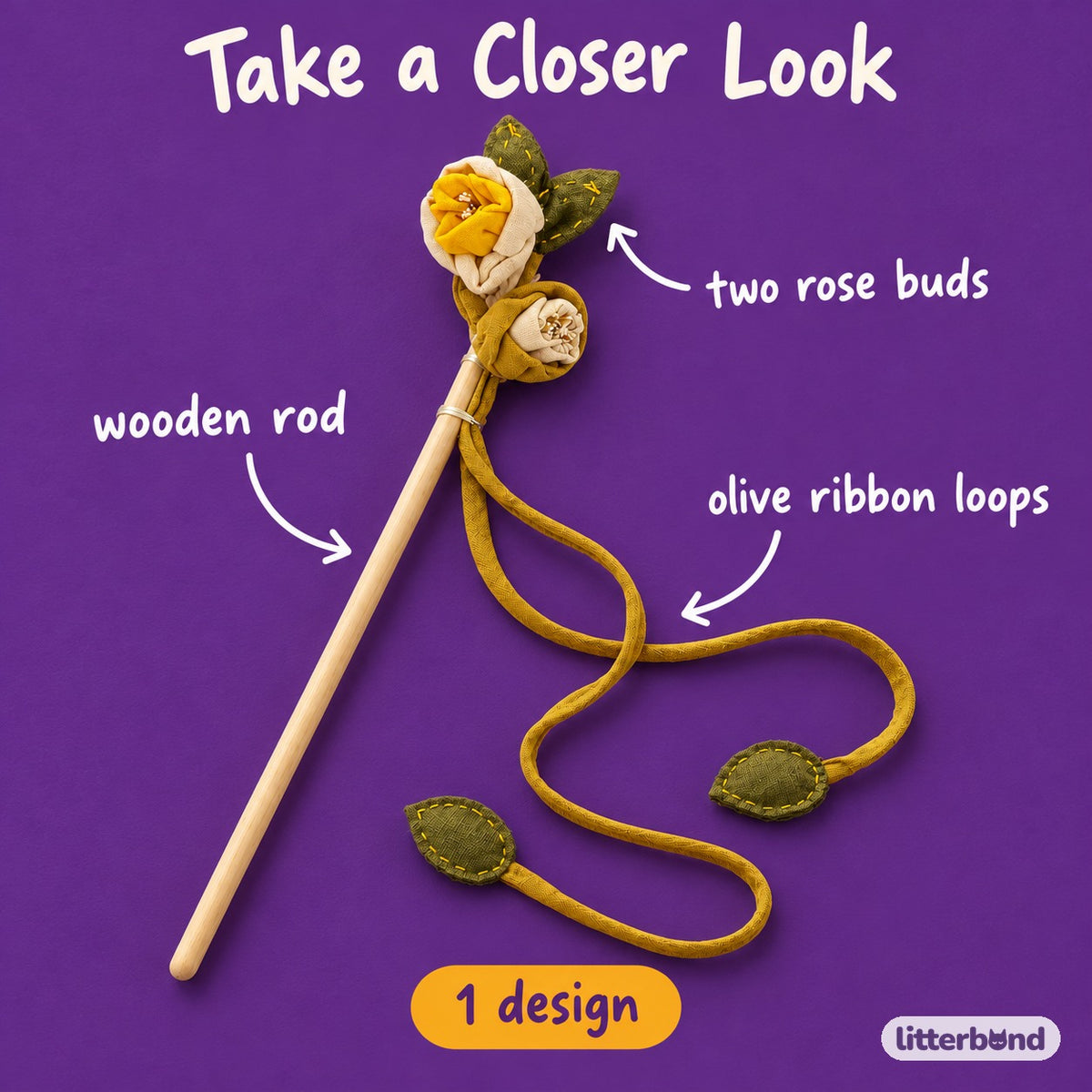 Fabric Rose Teaser Wand - close-up details