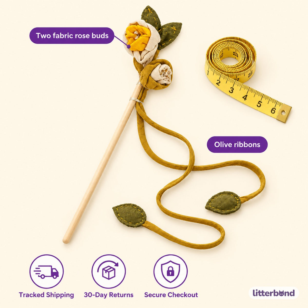 Fabric Rose Teaser Wand - size and details