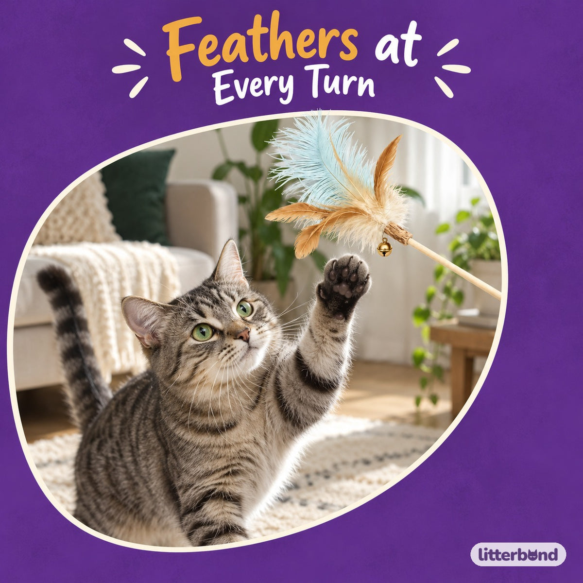 Silvervine Feather Teaser Wands with a cat