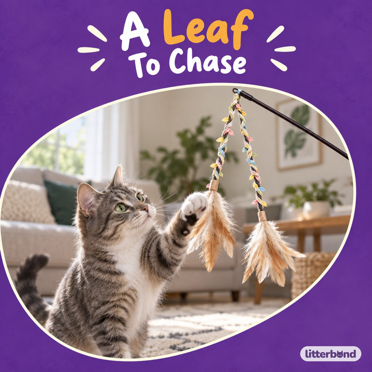 Double Feather Teaser Wand with a cat