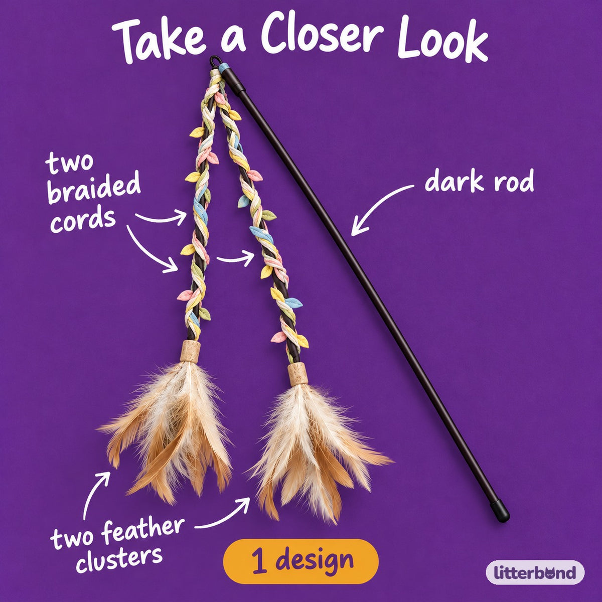 Double Feather Teaser Wand - close-up details