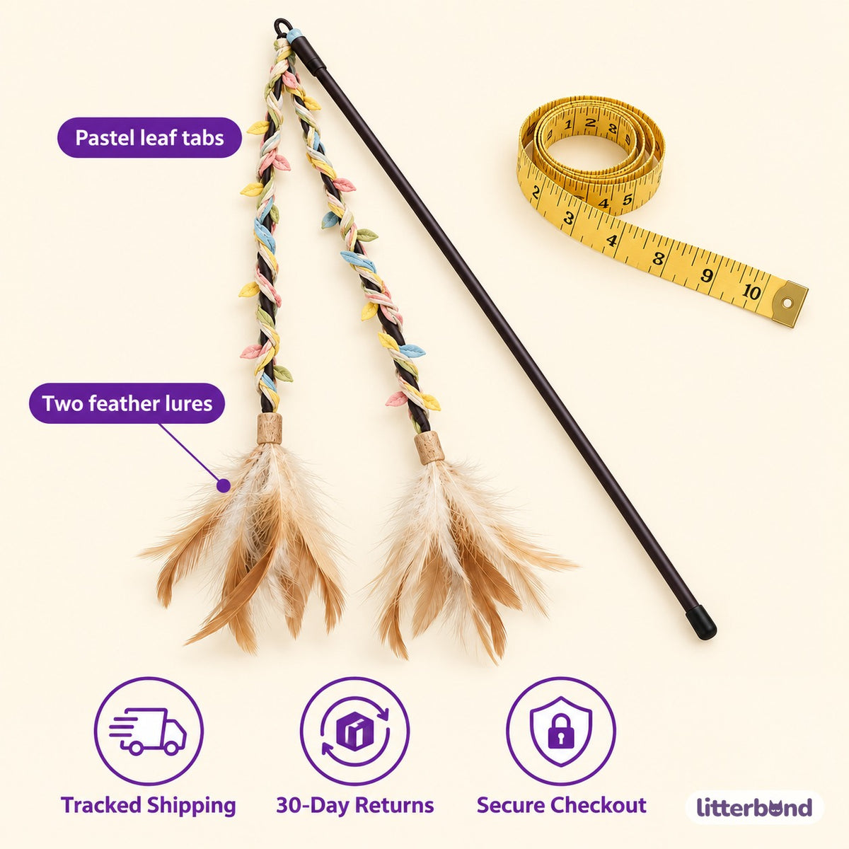 Double Feather Teaser Wand - size and details