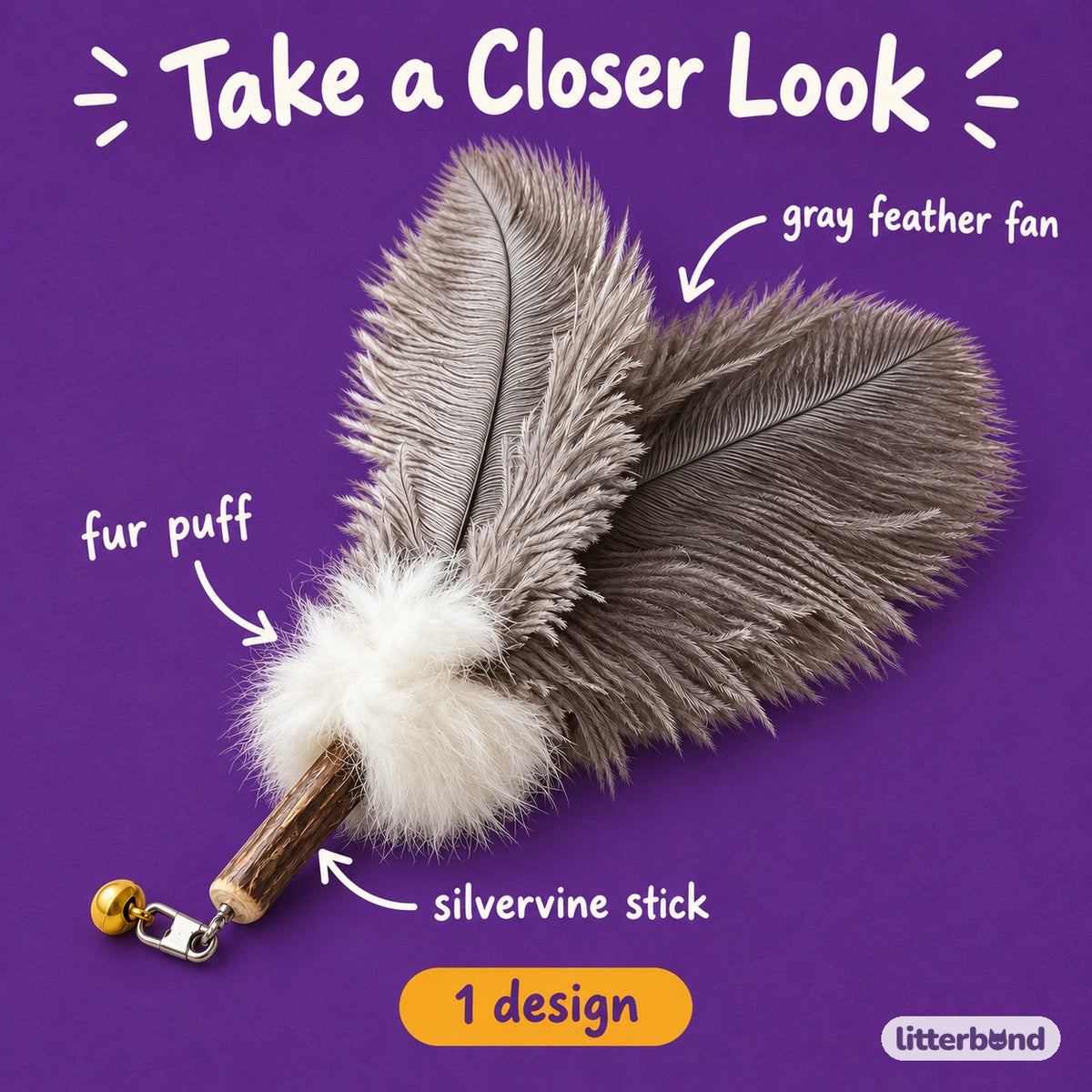 Silvervine Feather Puff Toy - close-up details