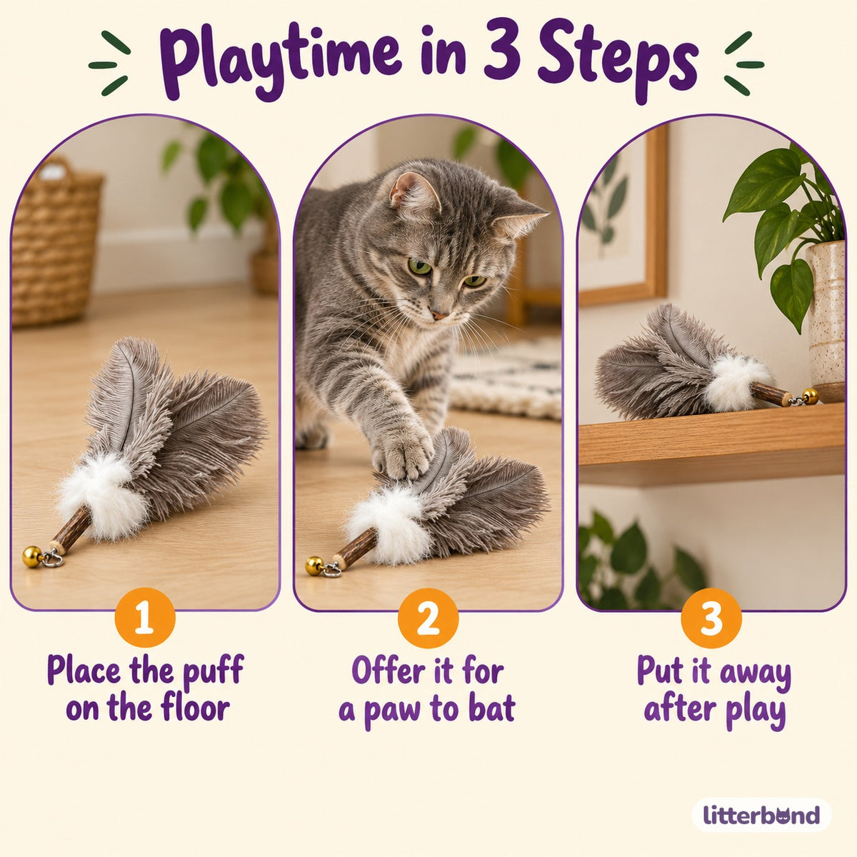Silvervine Feather Puff Toy - how to play