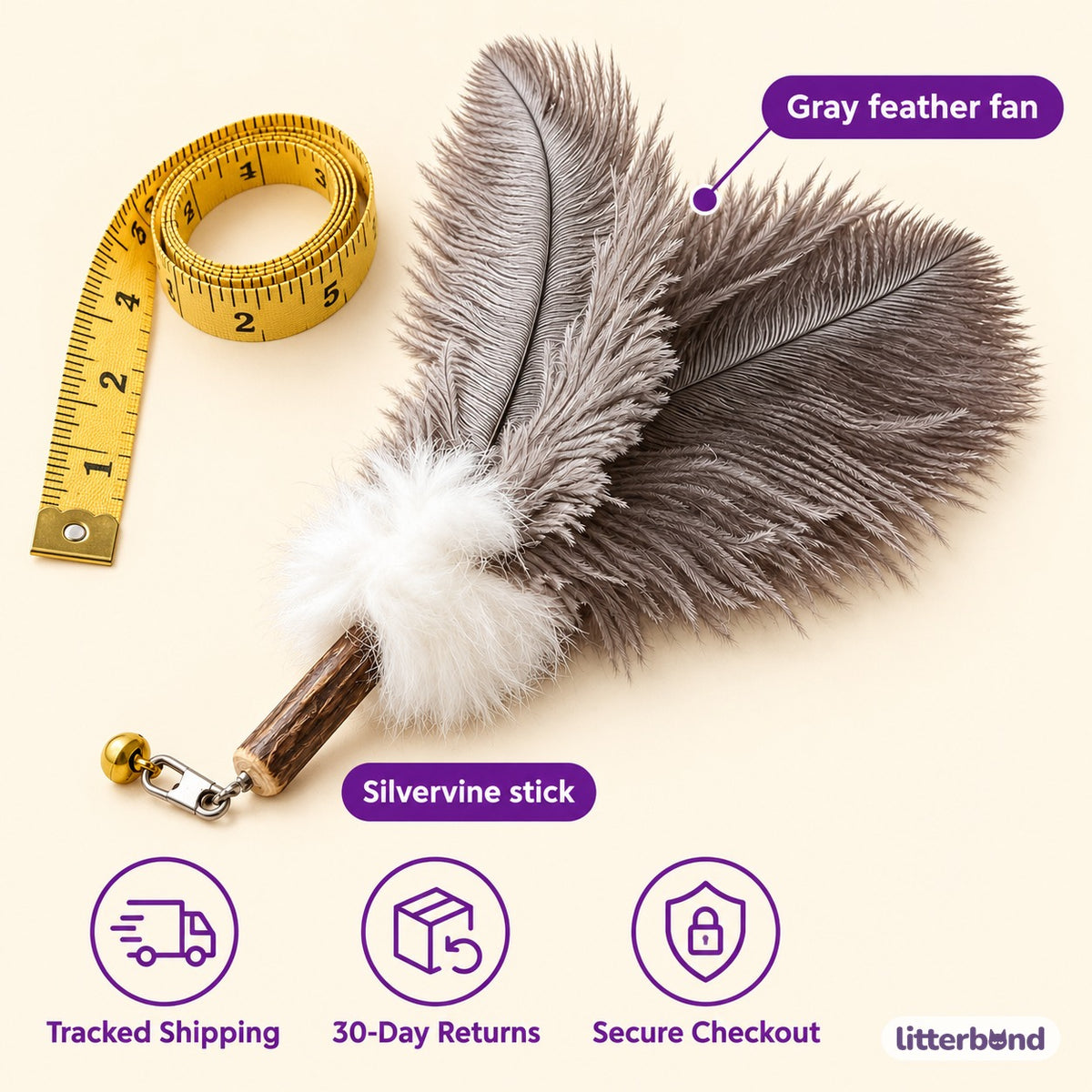 Silvervine Feather Puff Toy - size and details