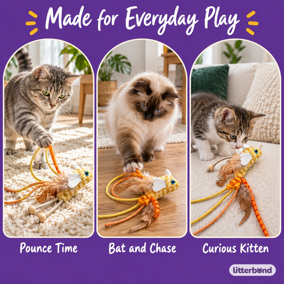 Long-Tail Bird Feather Toy - playtime at home