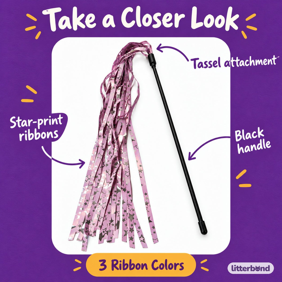 Shimmer Star Ribbon Wand - close-up details