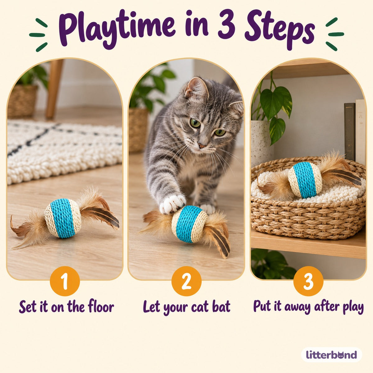 Blue & White Feather Rope Ball - how to play