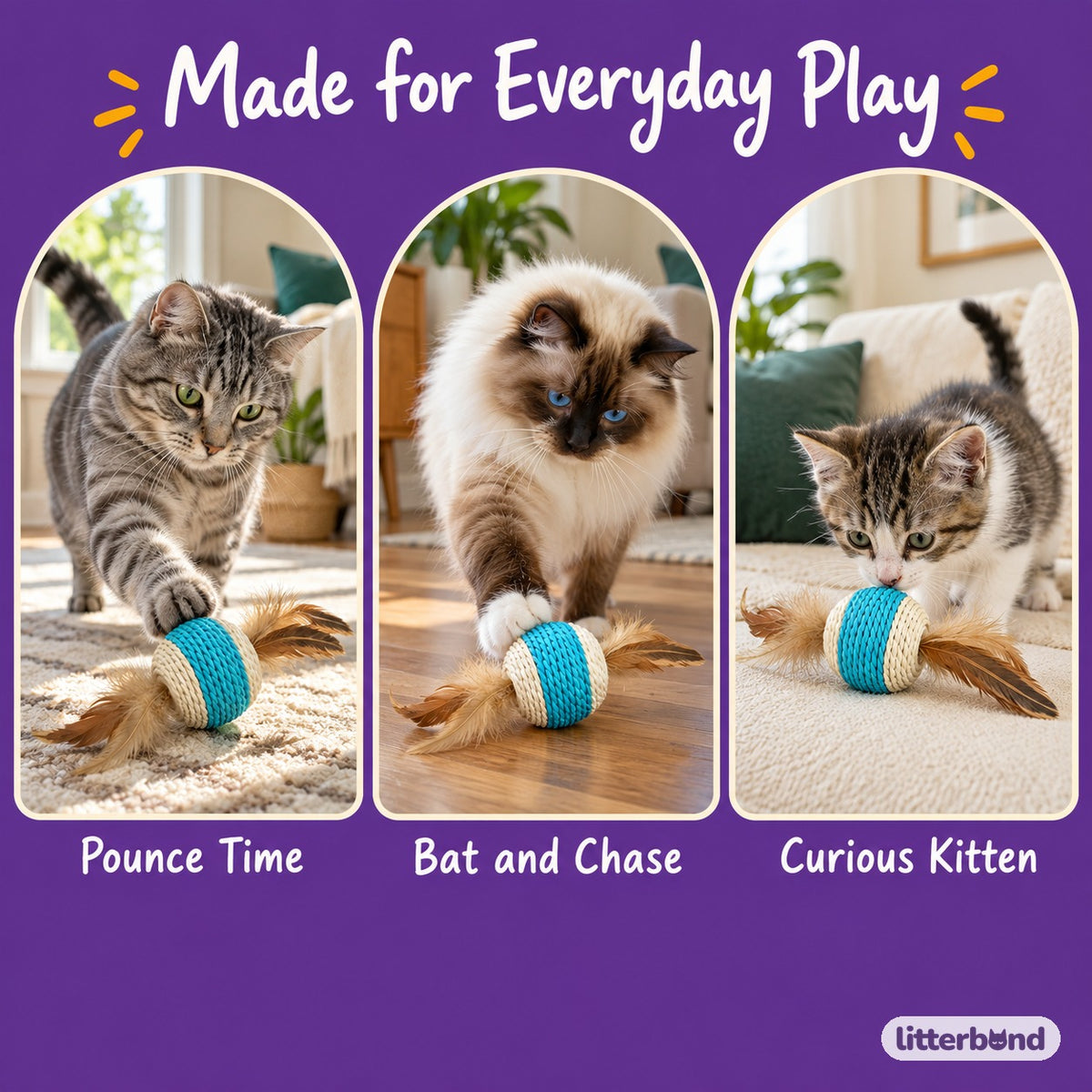 Blue & White Feather Rope Ball - playtime at home