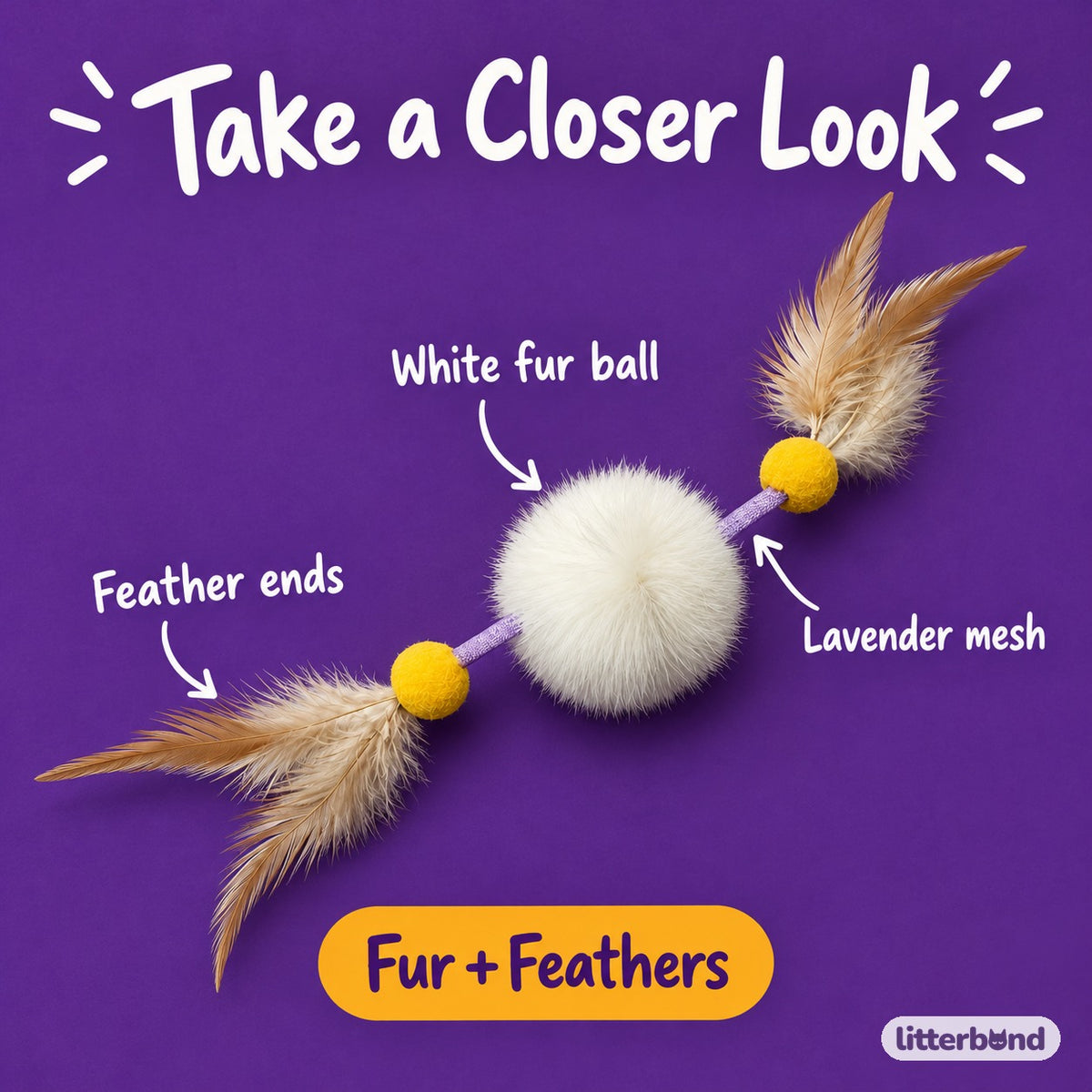 Rabbit Fur Feather Mesh Toy - close-up details