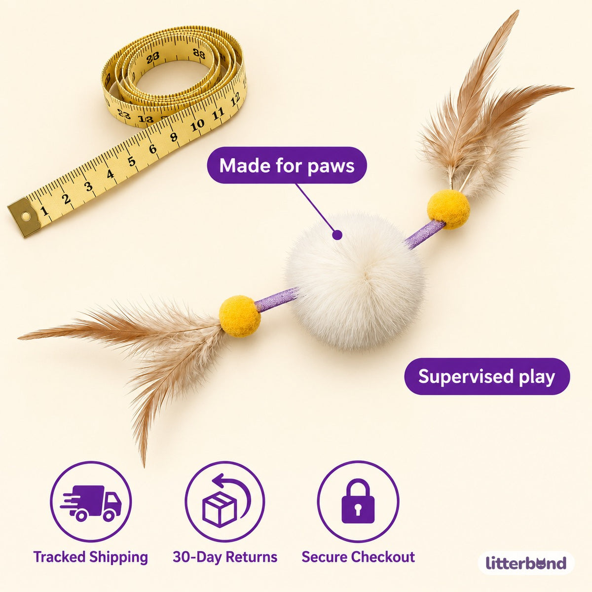 Rabbit Fur Feather Mesh Toy - size and details