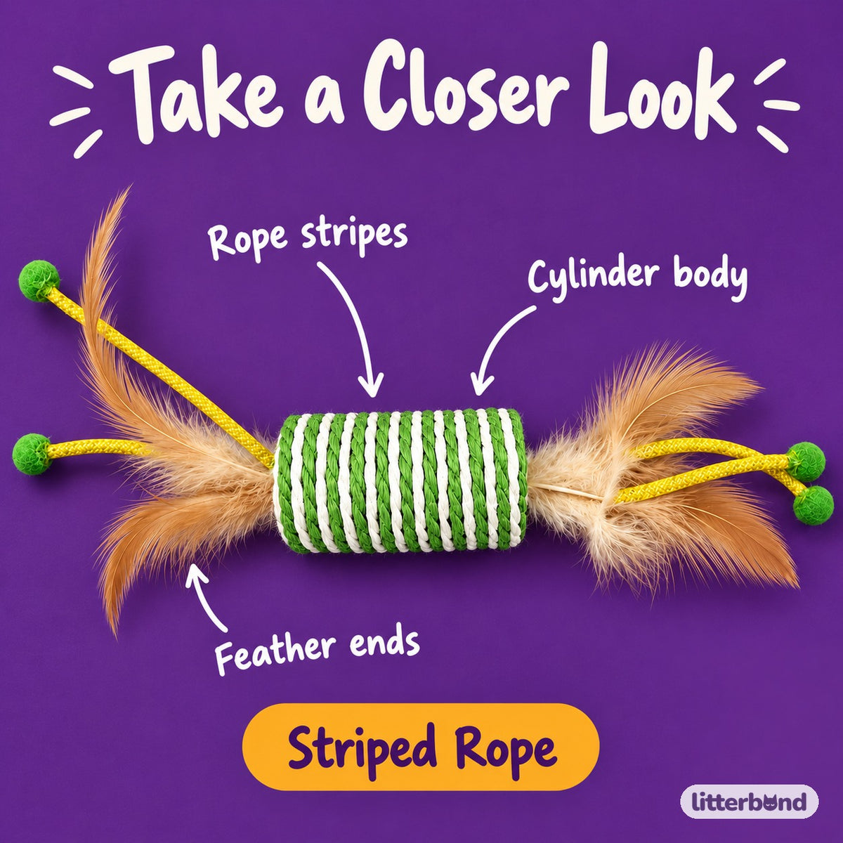 Green Stripe Feather Roller - close-up details
