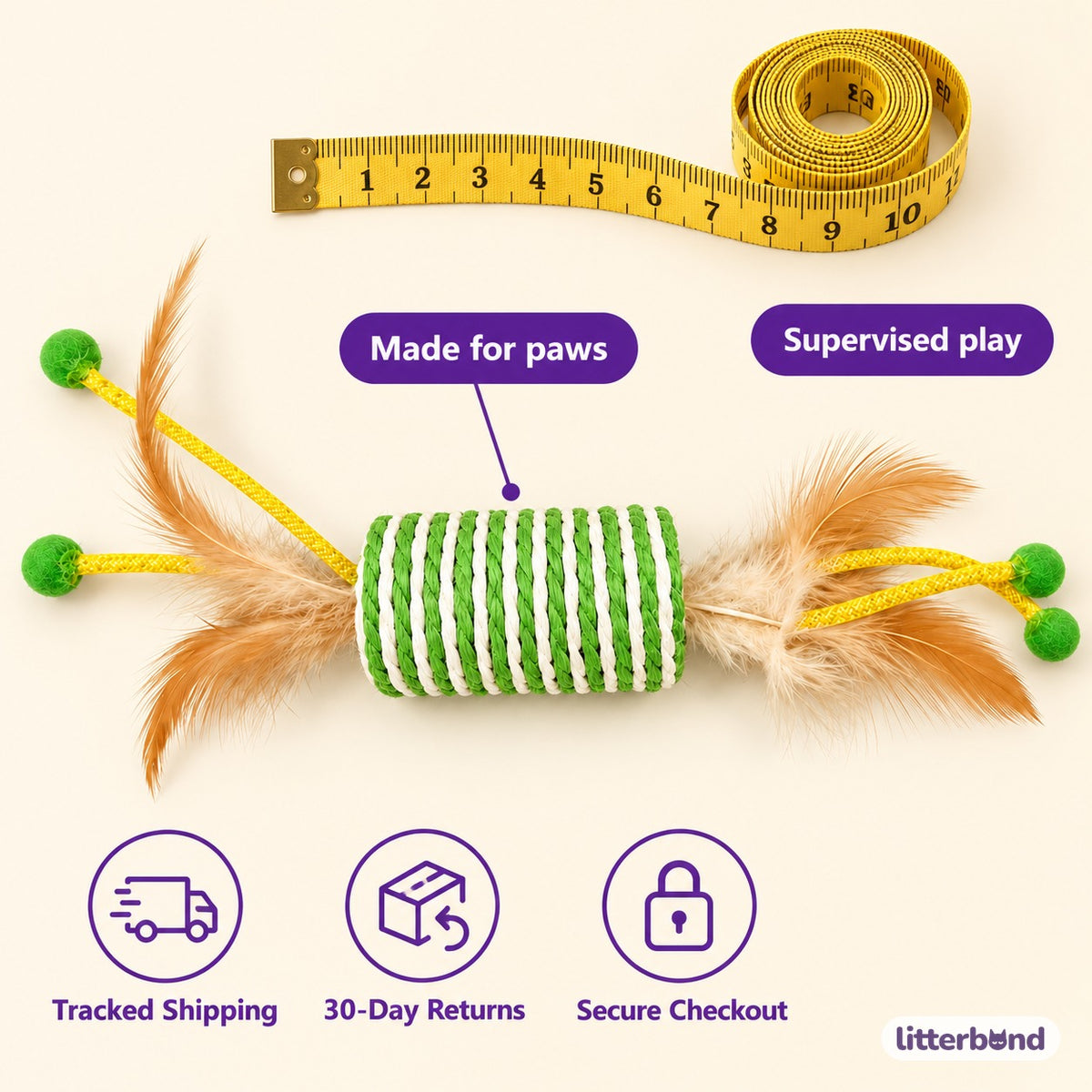 Green Stripe Feather Roller - size and details