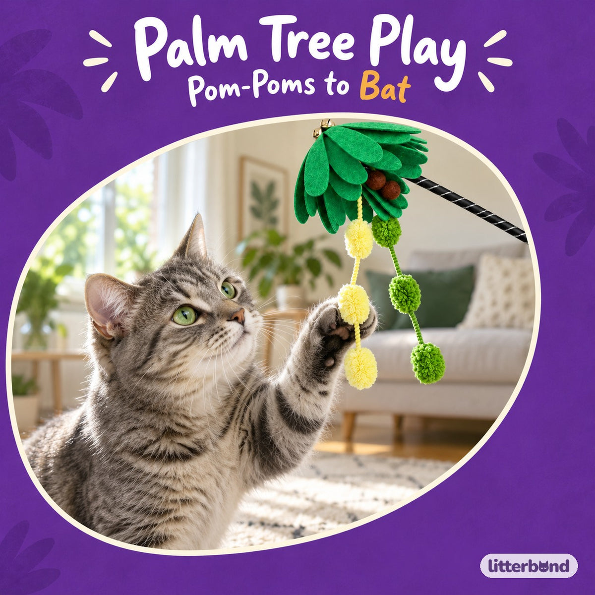 Palm Tree Pom-Pom Wand with a cat