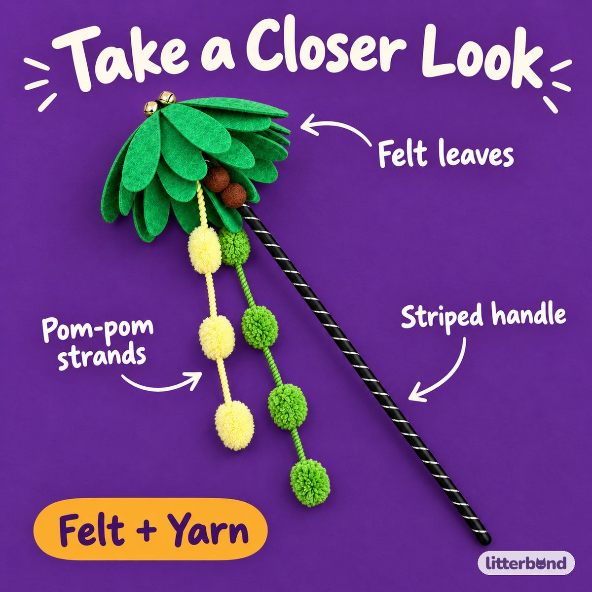 Palm Tree Pom-Pom Wand - close-up details