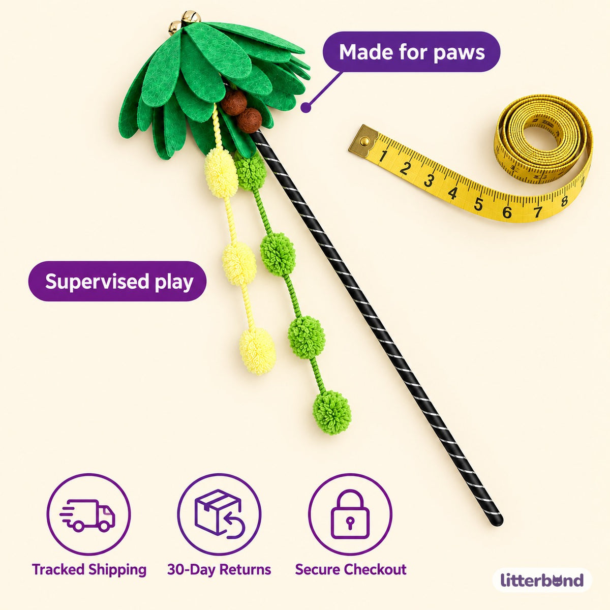 Palm Tree Pom-Pom Wand - size and details