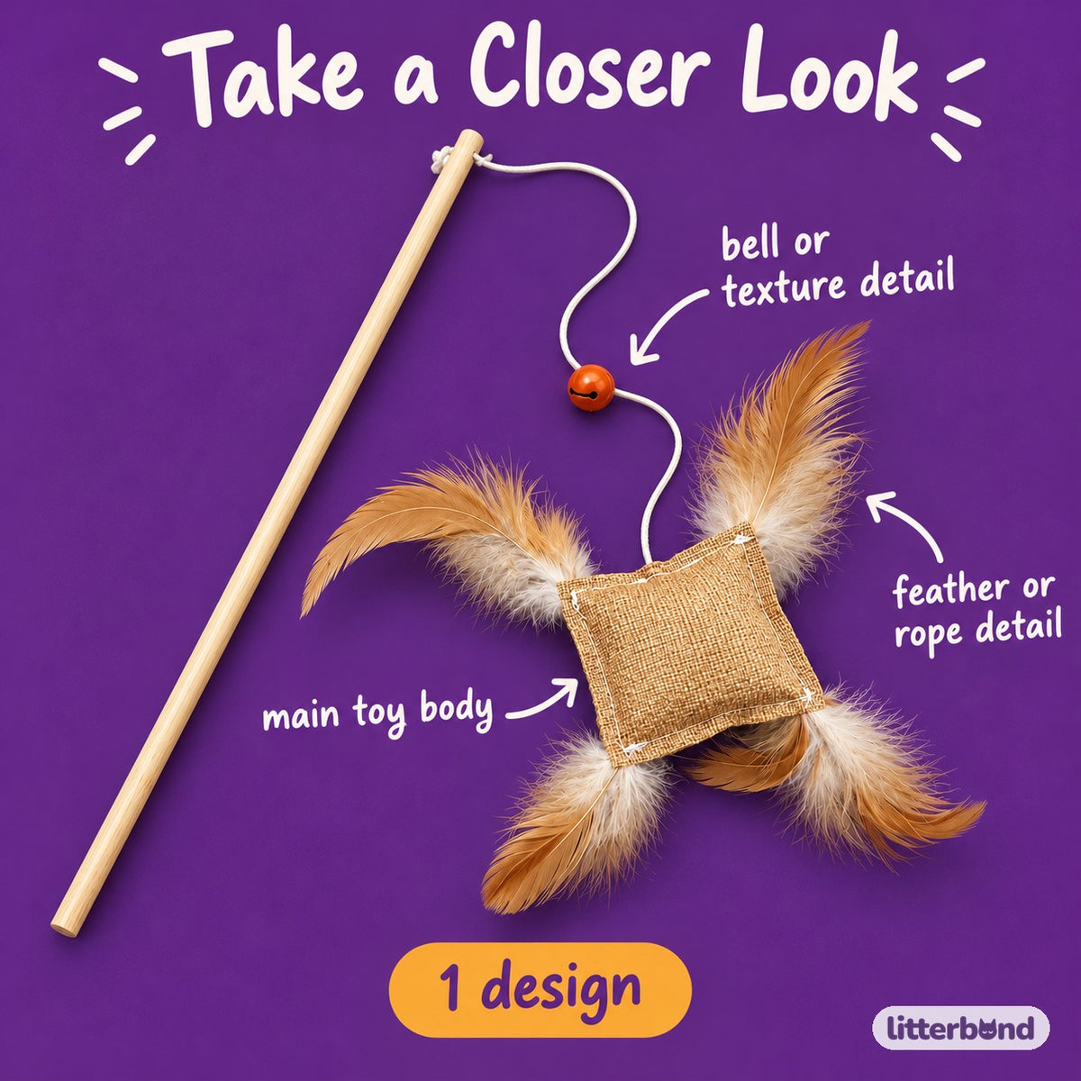 Canvas Feather Teaser Wand - close-up details