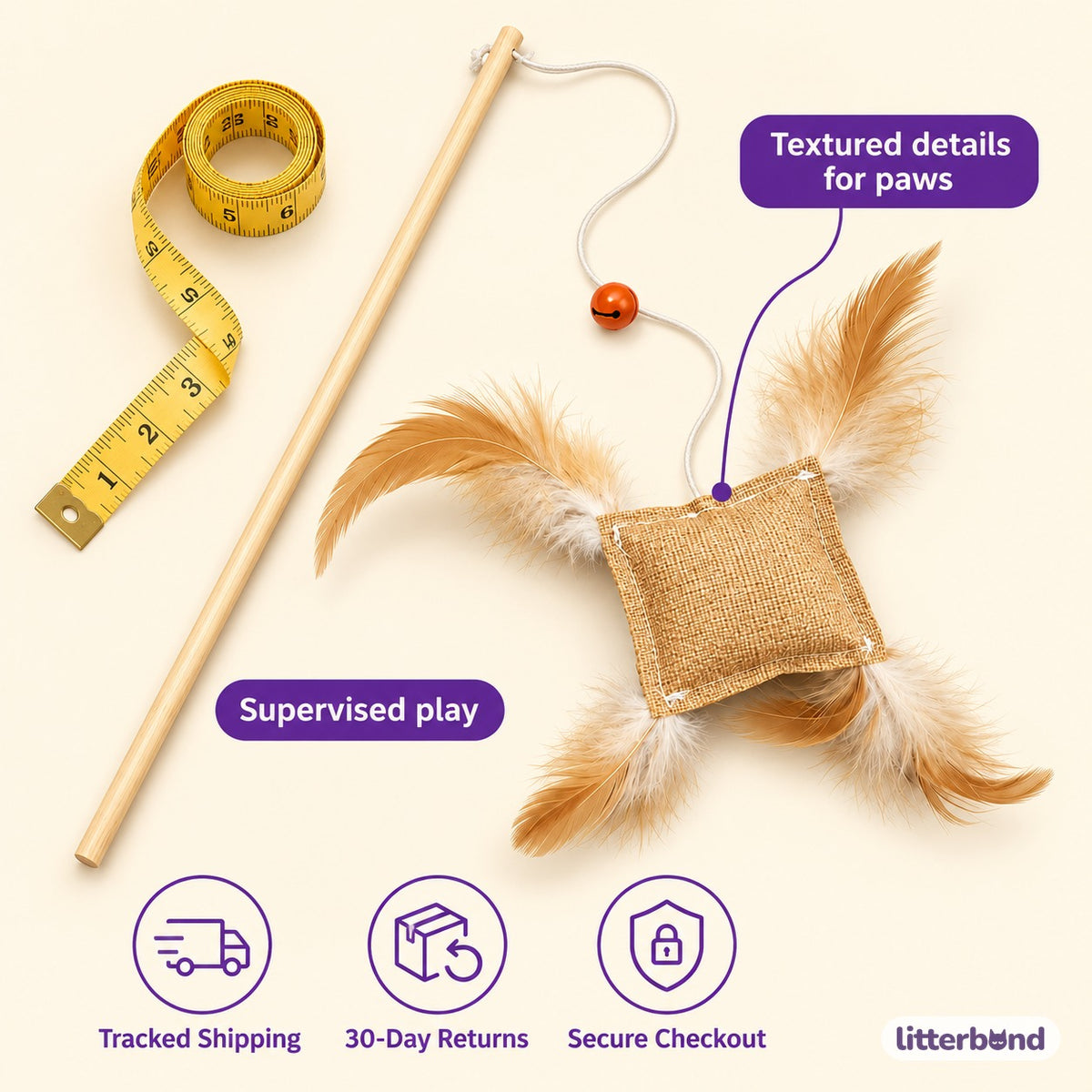 Canvas Feather Teaser Wand - size and details