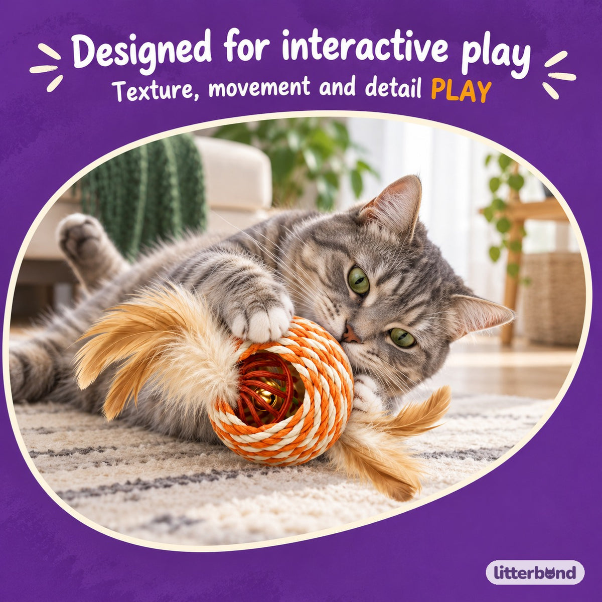 Orange White Paper Rope Ball with a cat