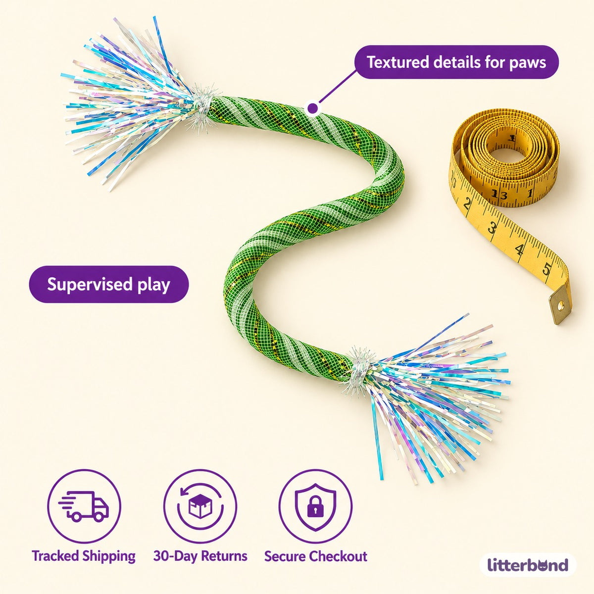 Bendable Crinkle Rope Toy - size and details