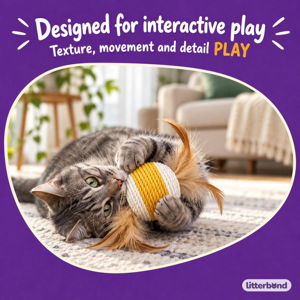 Openwork Feather Rope Balls with a cat