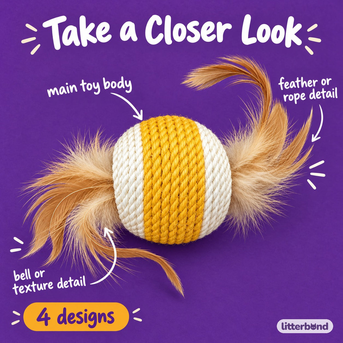 Openwork Feather Rope Balls - close-up details