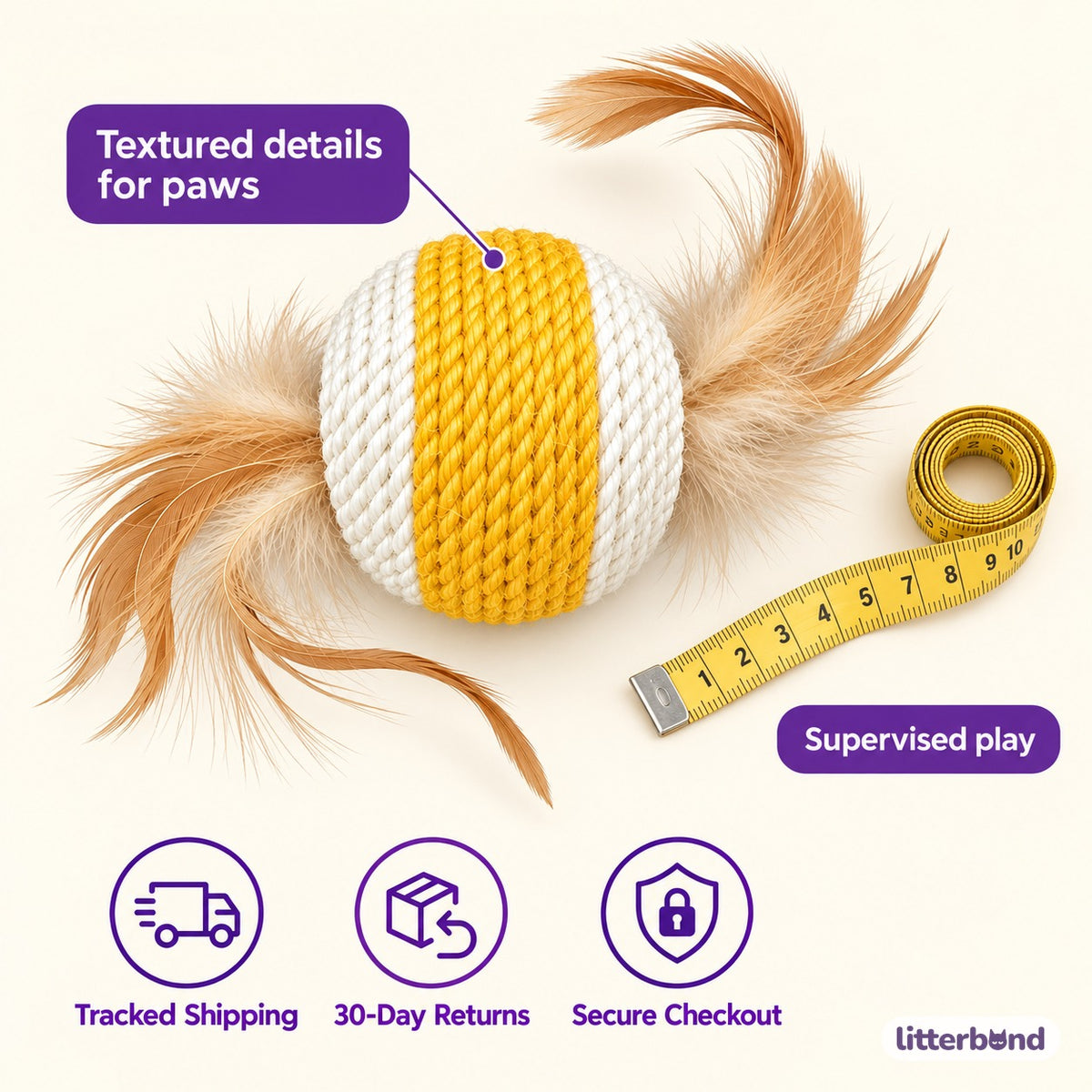 Openwork Feather Rope Balls - size and details