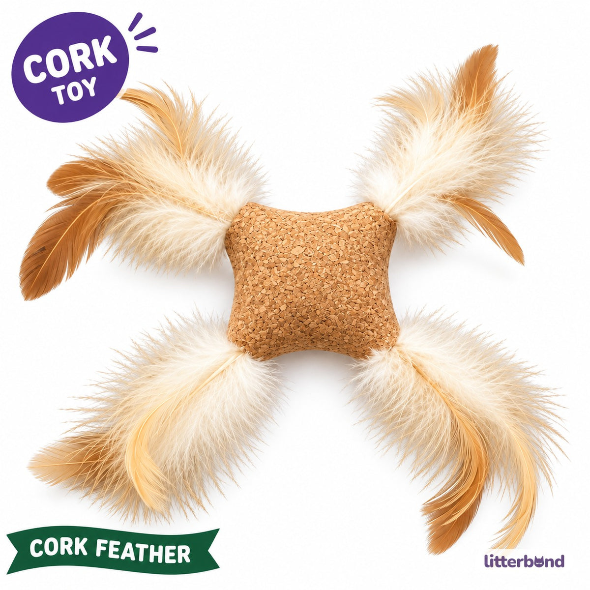 Cork Feather Toy with a cat