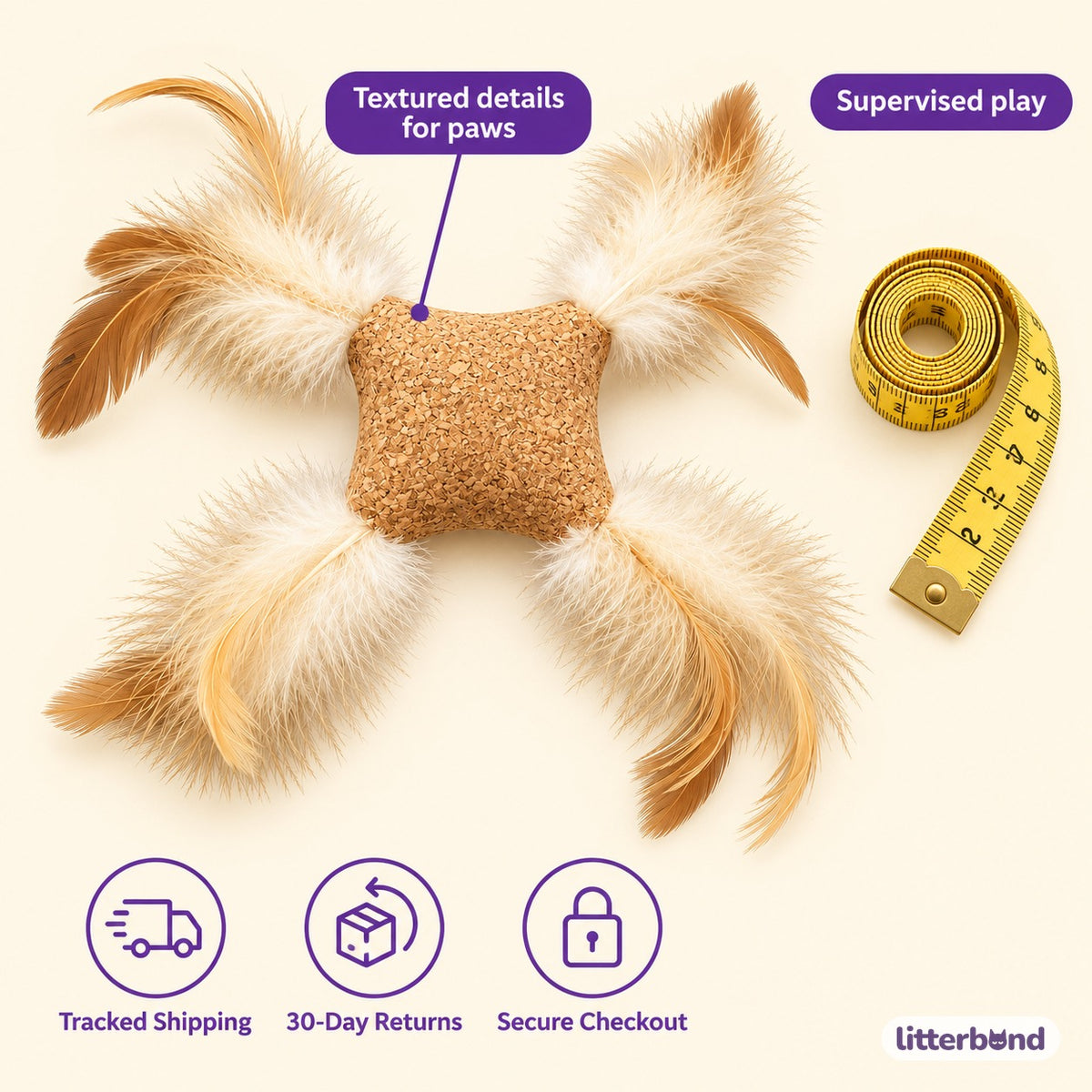 Cork Feather Toy - size and details