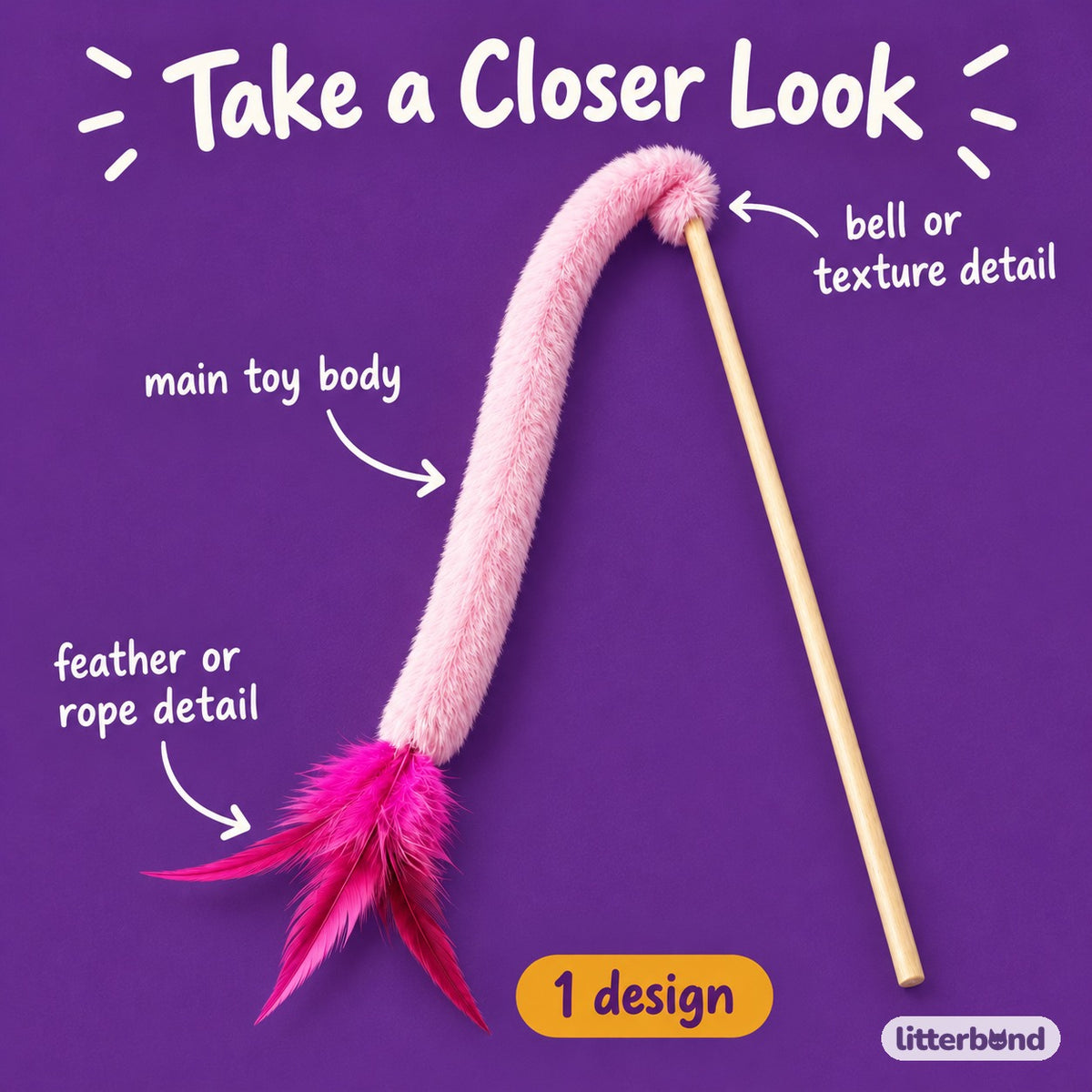 Plush Feather Teaser Wands - close-up details