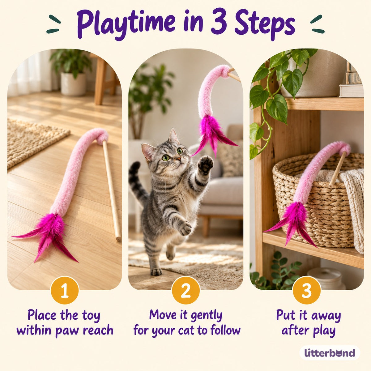 Plush Feather Teaser Wands - how to play