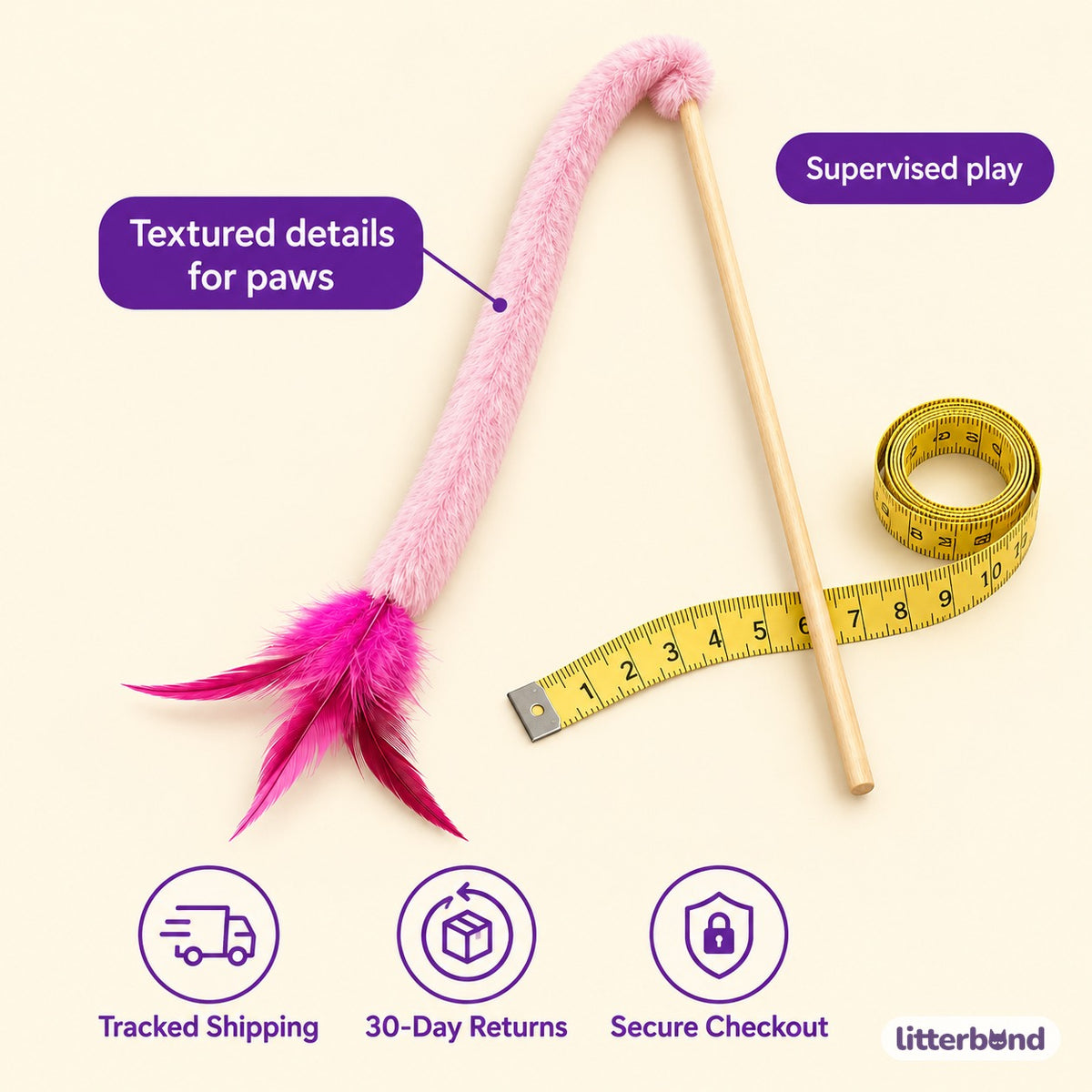 Plush Feather Teaser Wands - size and details