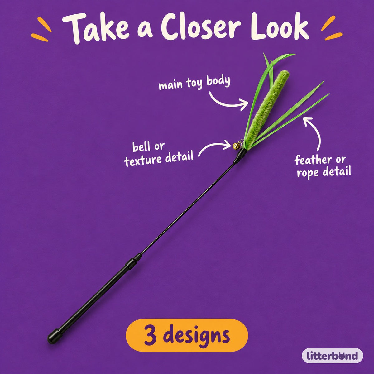 Foxtail Feather Teaser Wands - close-up details
