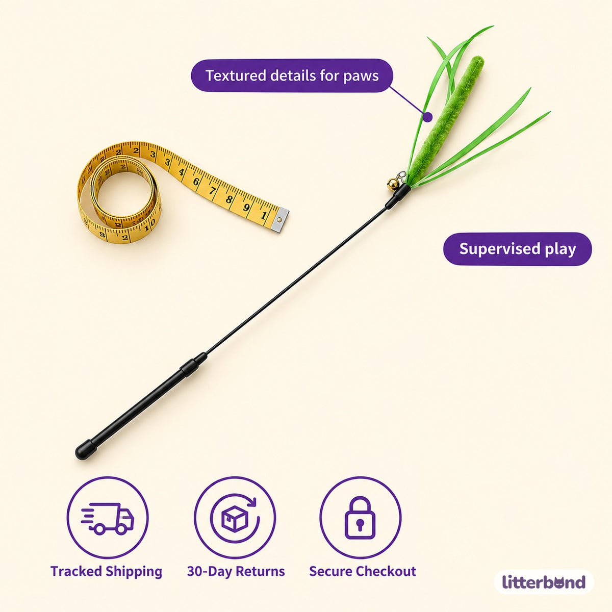 Foxtail Feather Teaser Wands - size and details