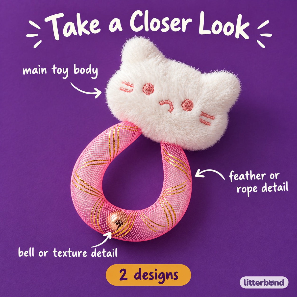 White Cat Mesh Bell Toys - close-up details
