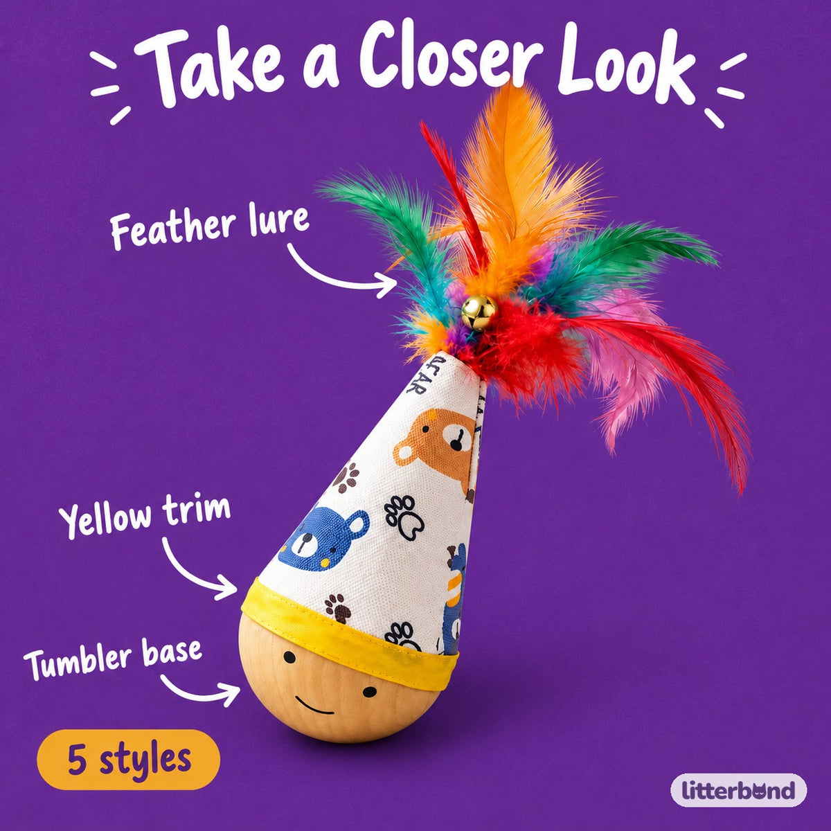 Feather Tumbler Cat Toy - close-up details