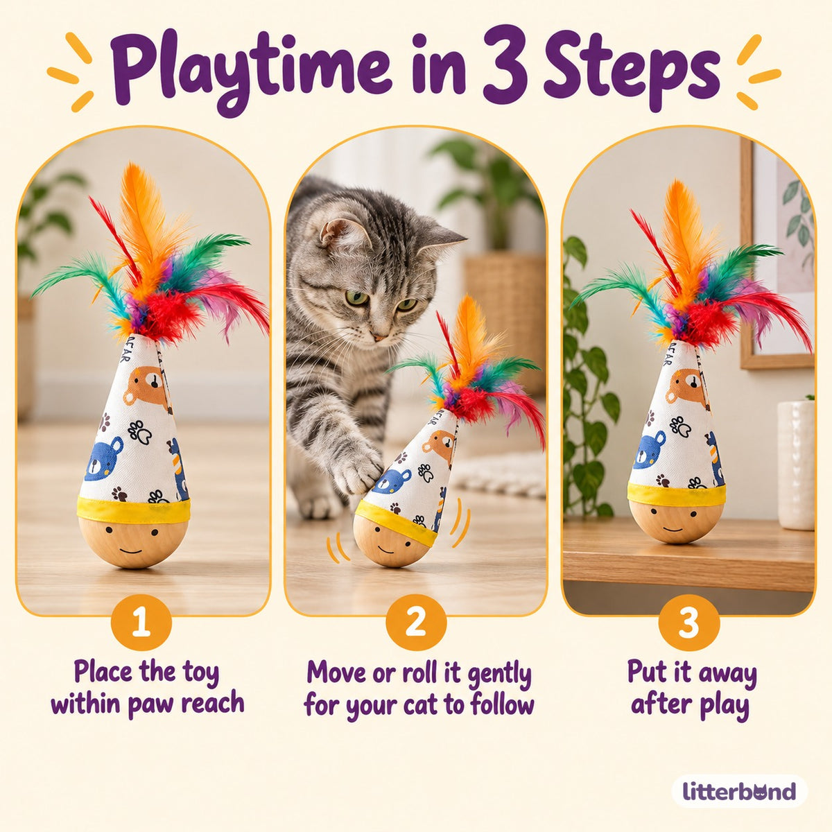Feather Tumbler Cat Toy - how to play