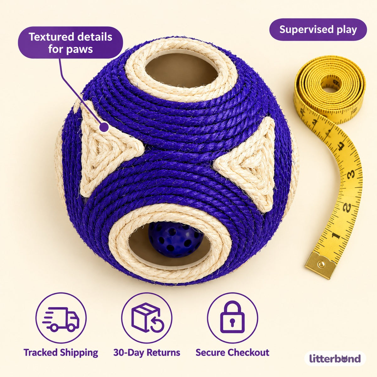 Openwork Six-Sided Cat Ball - size and details