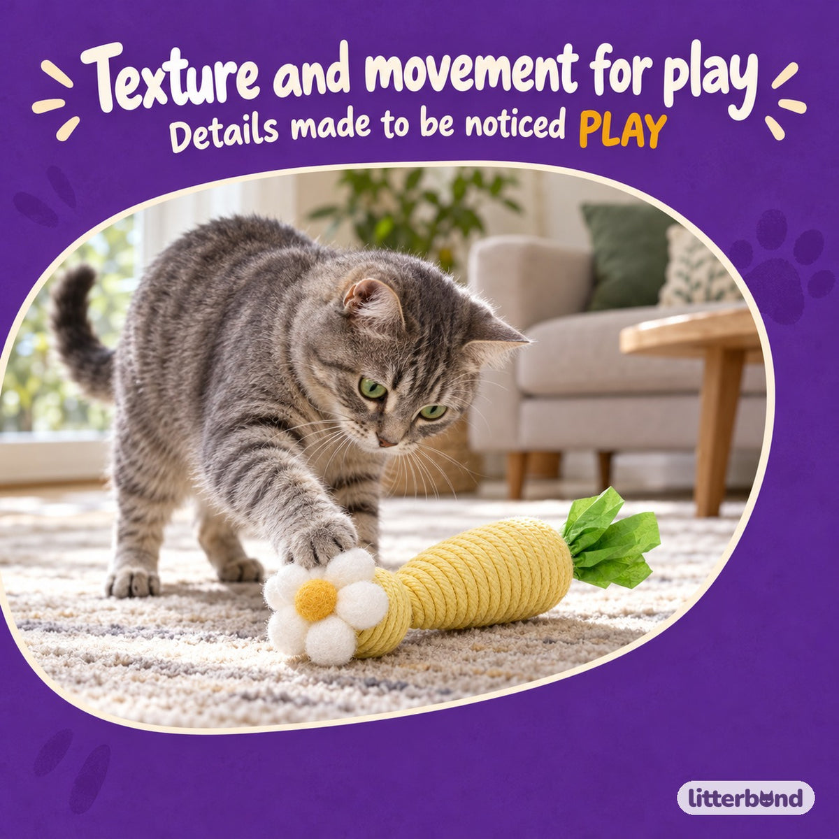 Carrot Flower Cat Toy Balls with a cat